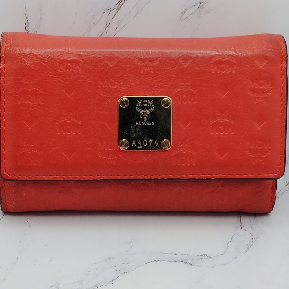 MCM RED LEATHER WALLET EUC
